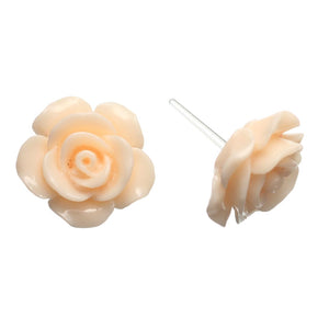 Large Shiny Rose Studs Hypoallergenic Earrings for Sensitive Ears Made with Plastic Posts