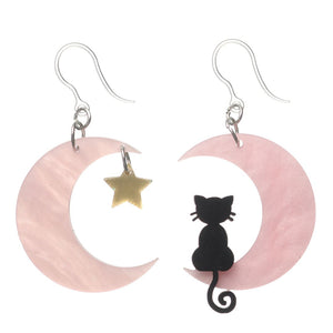 Exaggerated Moon Cat Dangles Hypoallergenic Earrings for Sensitive Ears Made with Plastic Posts