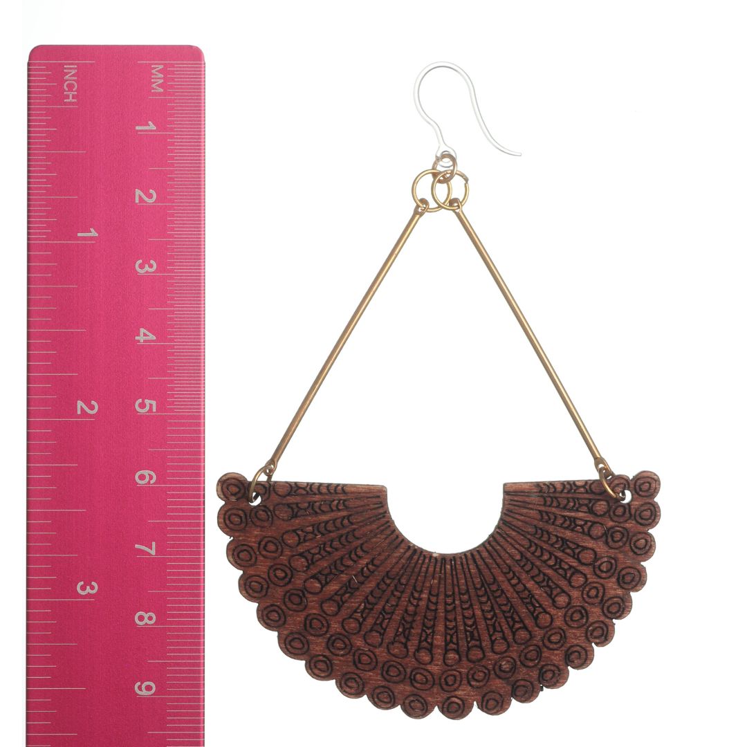 Exaggerated Stamped Wooden Earrings (Dangles) - 4 - size