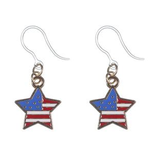 American Flag Drop Dangles Hypoallergenic Earrings for Sensitive Ears Made with Plastic Posts