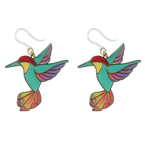 Colorful Hummingbird Dangles Hypoallergenic Earrings for Sensitive Ears Made with Plastic Posts