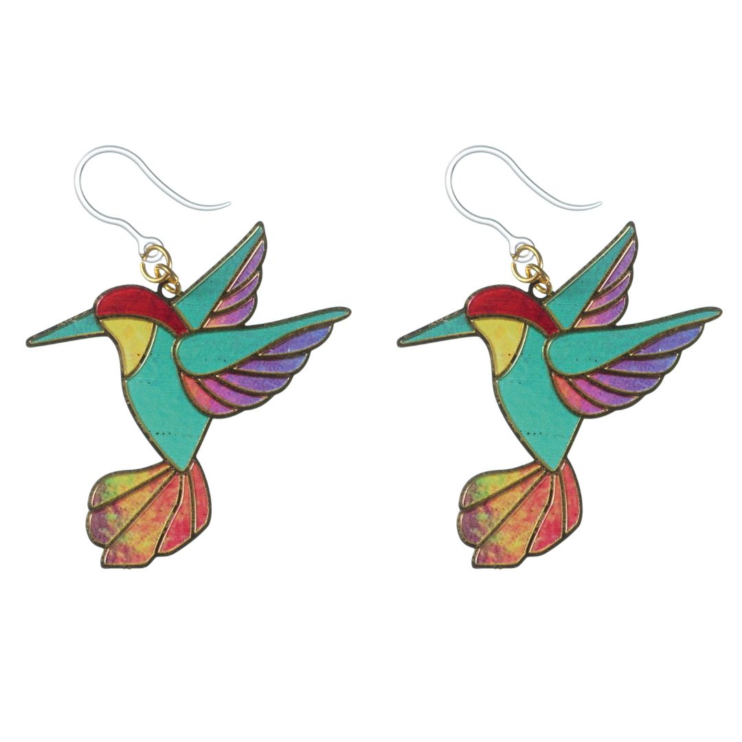 Colorful Hummingbird Dangles Hypoallergenic Earrings for Sensitive Ears Made with Plastic Posts