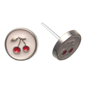 Gold Rimmed Cherry Studs Hypoallergenic Earrings for Sensitive Ears Made with Plastic Posts
