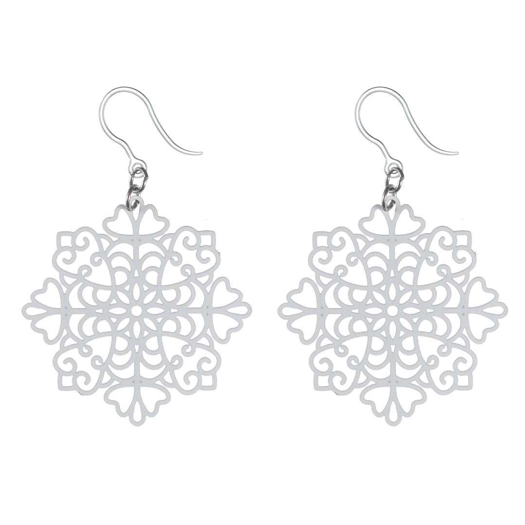 Snowflake Dangles Hypoallergenic Earrings for Sensitive Ears Made with Plastic Posts