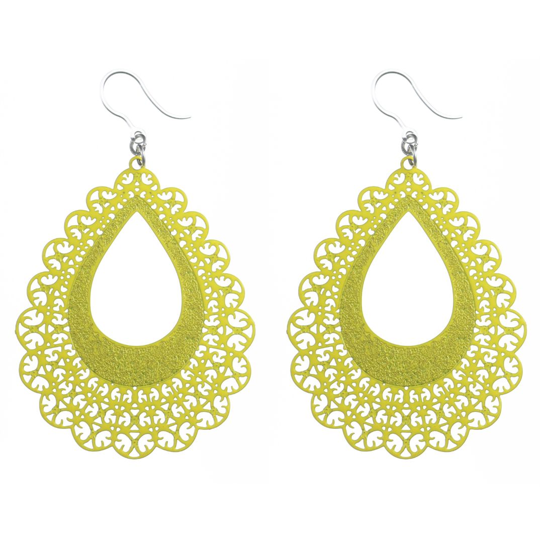 Large Lace Teardrop Earrings (Dangles) - yellow