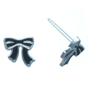 Monochrome Bow Studs Hypoallergenic Earrings for Sensitive Ears Made with Plastic Posts