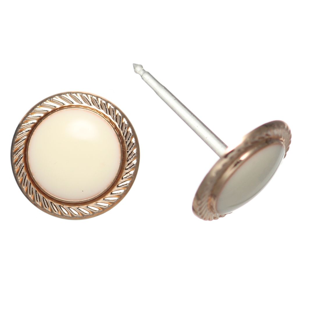 Gold Rimmed Monochrome Button Studs Hypoallergenic Earrings for Sensitive Ears Made with Plastic Posts