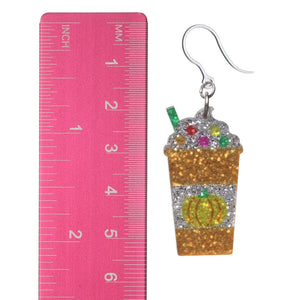 Glitter Pumpkin Spice Latte Earrings Dangles Hypoallergenic Earrings for Sensitive Ears with Plastic Posts
