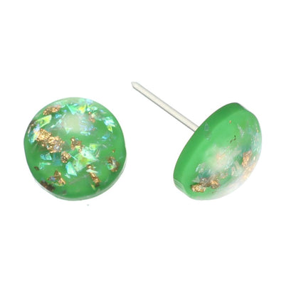 Gold Fleck Button 12mm Earrings (Studs) - green