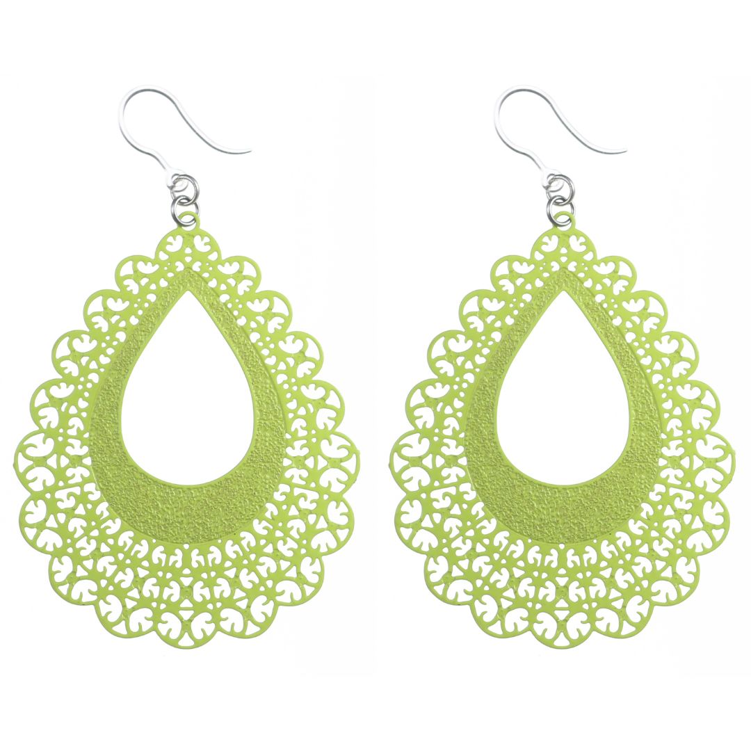 Large Lace Teardrop Earrings (Dangles) - lime green