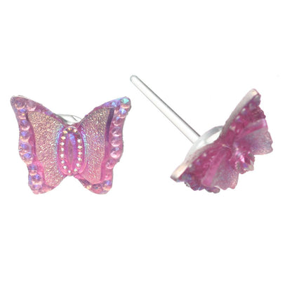 Shimmery Butterfly Studs Hypoallergenic Earrings for Sensitive Ears with Plastic Posts