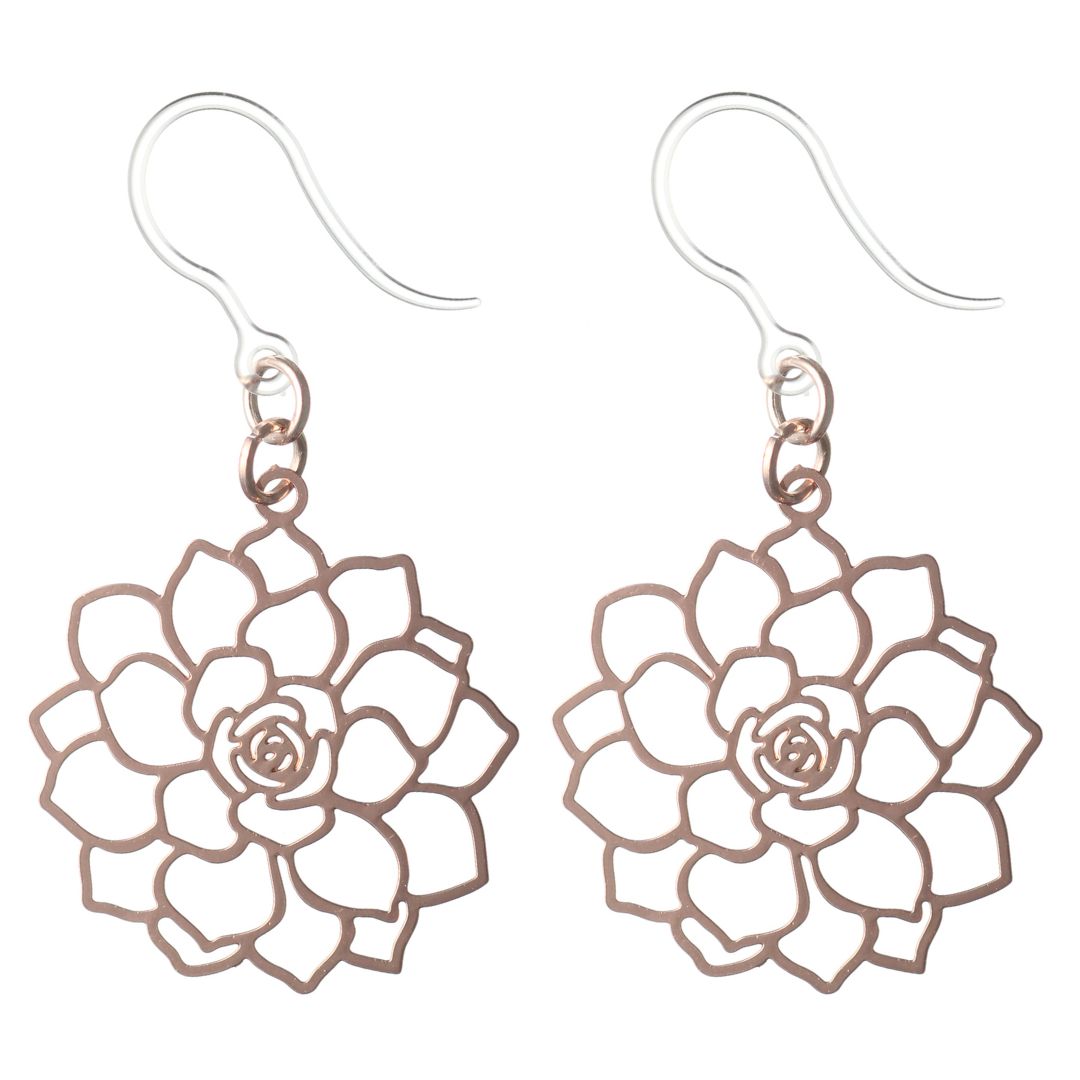 Filigree Rose Earrings (Dangles) - rose gold