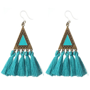 Aztec Triangle Tassel Dangles Hypoallergenic Earrings for Sensitive Ears Made with Plastic Posts