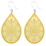 Stained Glass Teardrop Dangles Hypoallergenic Earrings for Sensitive Ears Made with Plastic Posts - Yellow
