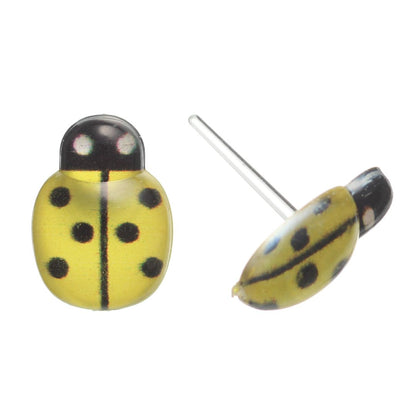 Glassy Ladybug Studs Hypoallergenic Earrings for Sensitive Ears with Plastic Posts