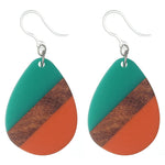  Color Block Wooden Celluloid Teardrop Earrings (Dangles) - opaque teal/orange