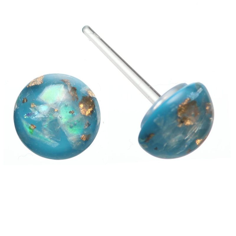 Gold Fleck Button Earrings (Studs) - blue
