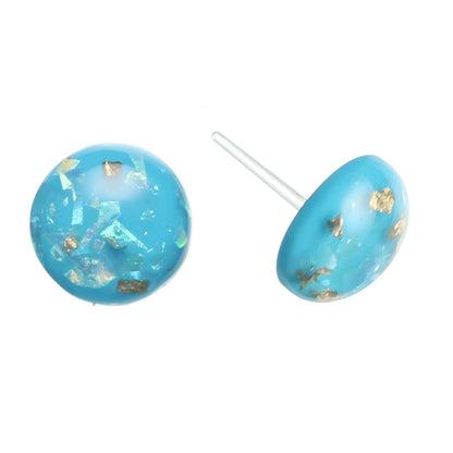 Gold Fleck Button 12mm Earrings (Studs) - blue