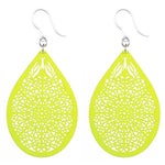 Stained Glass Teardrop Dangles Hypoallergenic Earrings for Sensitive Ears Made with Plastic Posts - Neon Yellow