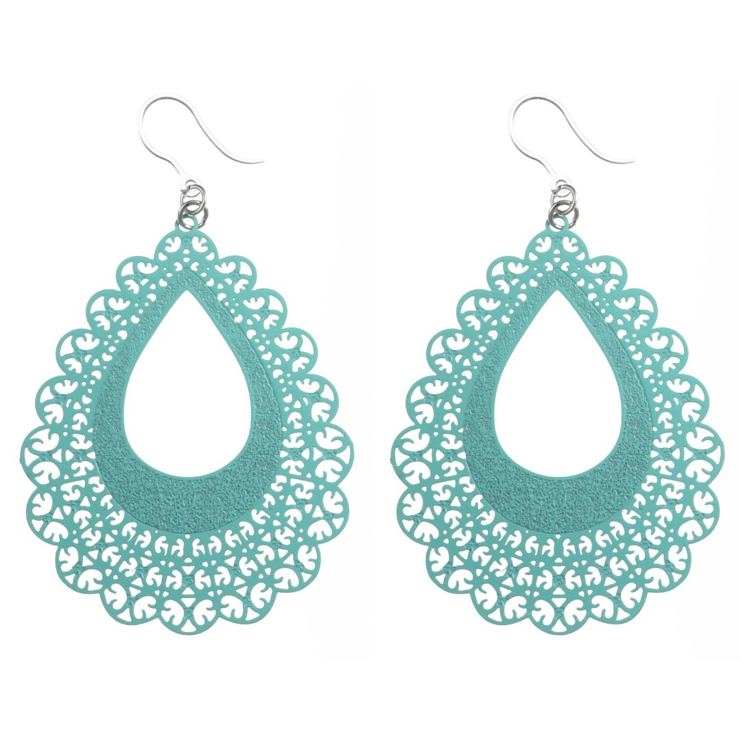 Large Lace Teardrop Earrings (Dangles) - turquoise