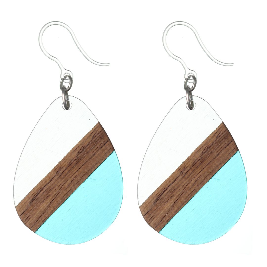  Color Block Wooden Celluloid Teardrop Earrings (Dangles) - translucent gray/teal