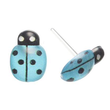 Glassy Ladybug Studs Hypoallergenic Earrings for Sensitive Ears with Plastic Posts