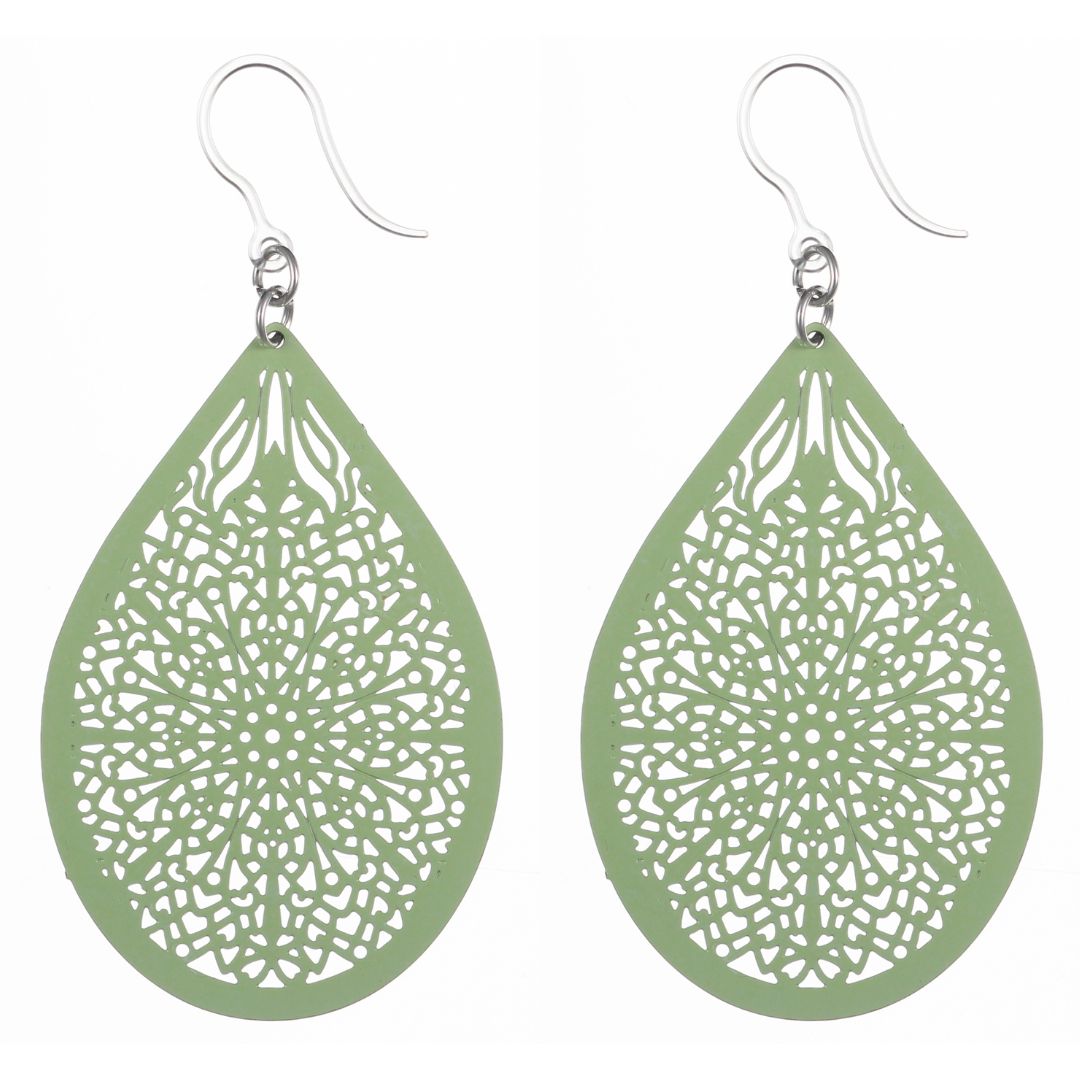 Stained Glass Teardrop Dangles Hypoallergenic Earrings for Sensitive Ears Made with Plastic Posts - Light Green