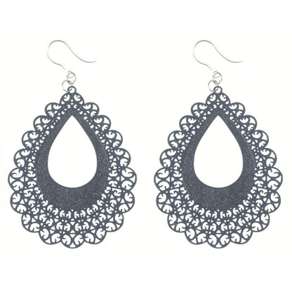 Large Lace Teardrop Earrings (Dangles) - navy blue