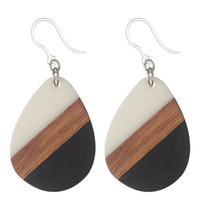  Color Block Wooden Celluloid Teardrop Earrings (Dangles) - opaque white/black