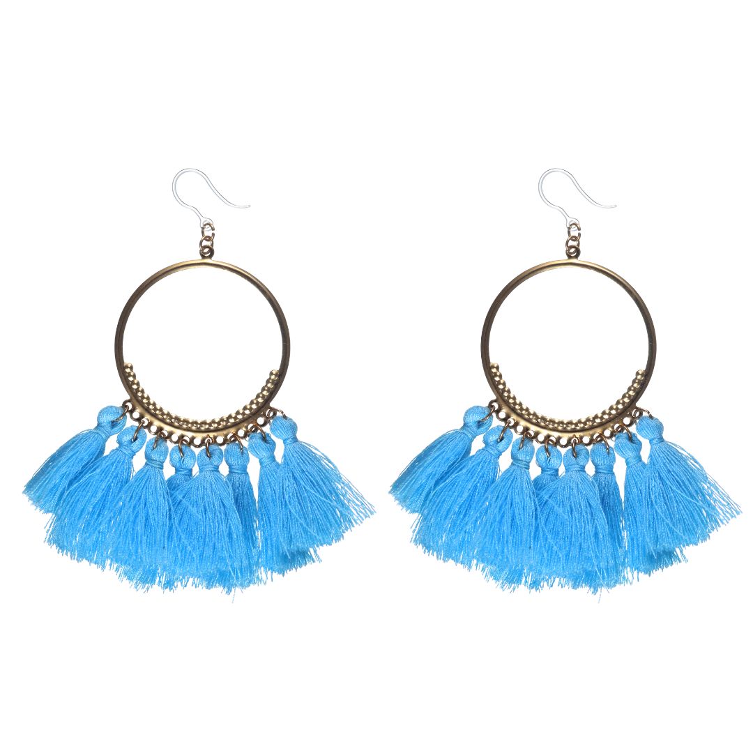 Single-Color Hoop Tassel Dangles Hypoallergenic Earrings for Sensitive Ears Made with Plastic Posts