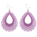 Large Lace Teardrop Earrings (Dangles) - purple