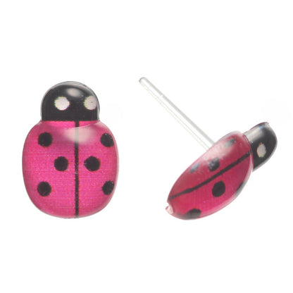 Glassy Ladybug Studs Hypoallergenic Earrings for Sensitive Ears with Plastic Posts