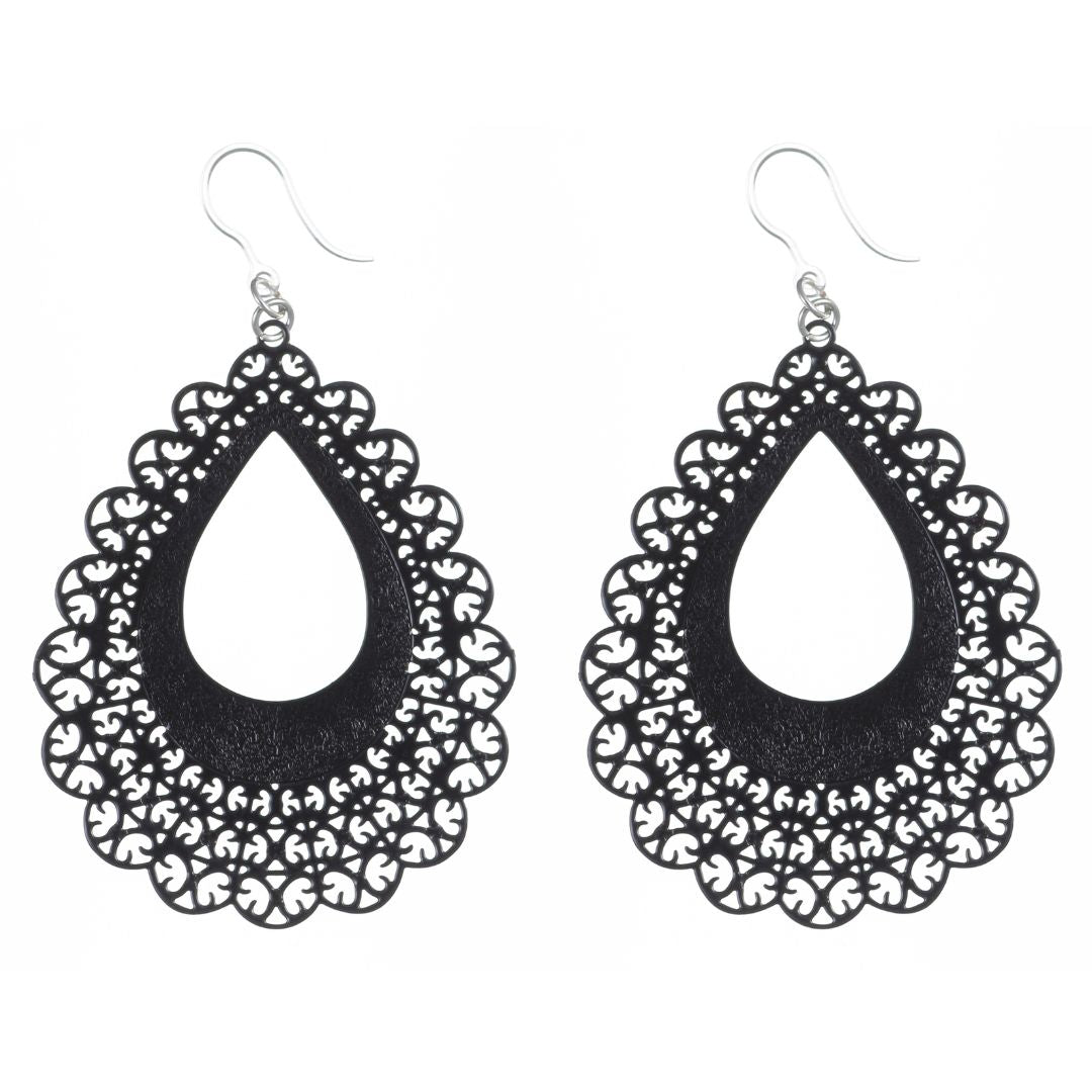 Large Lace Teardrop Earrings (Dangles) - black