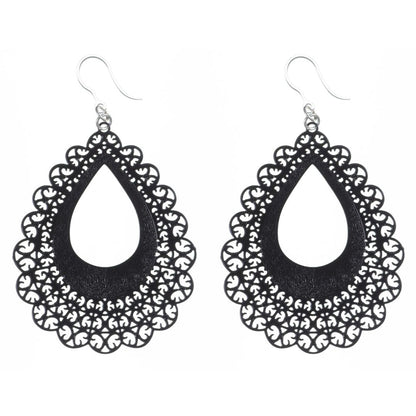 Large Lace Teardrop Earrings (Dangles) - black
