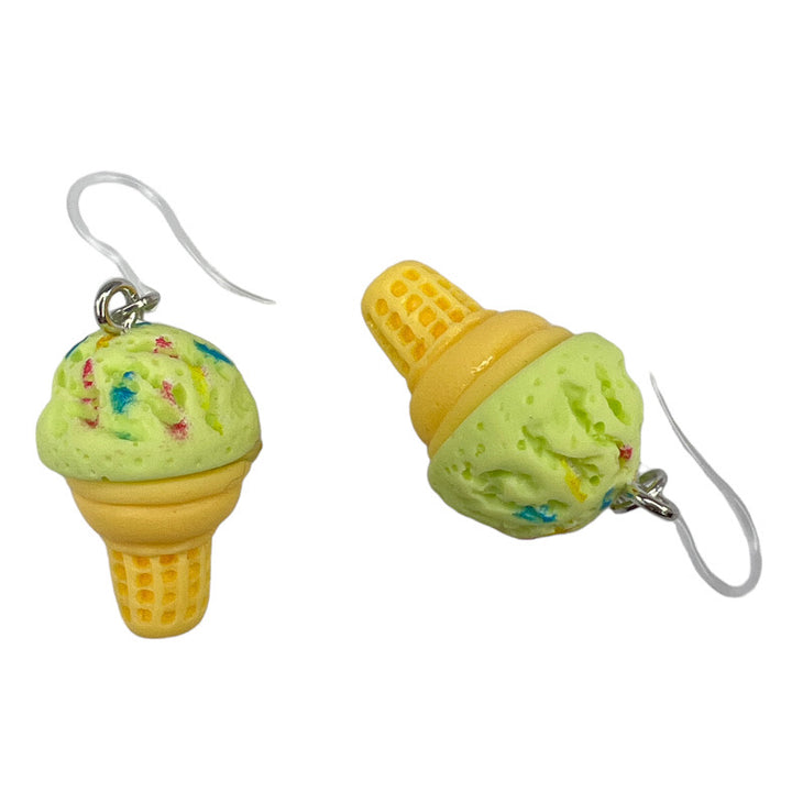 Sprinkle Ice Cream Cone Earrings (Dangles) - green