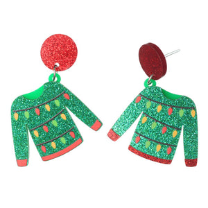 Exaggerated Ugly Christmas Sweater Dangles Hypoallergenic Earrings for Sensitive Ears Made with Plastic Posts