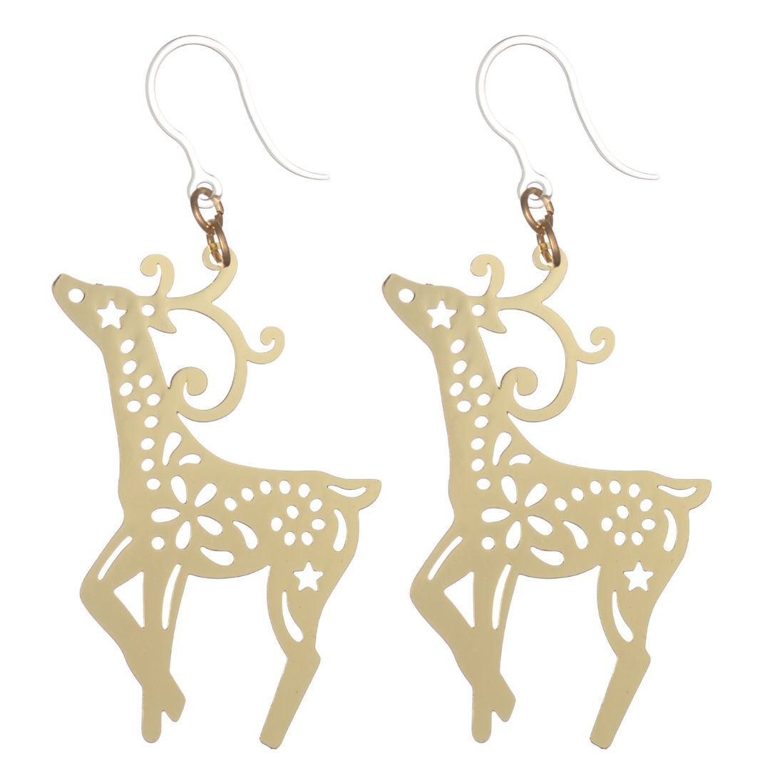 Large Reindeer Dangles Hypoallergenic Earrings for Sensitive Ears Made with Plastic Posts