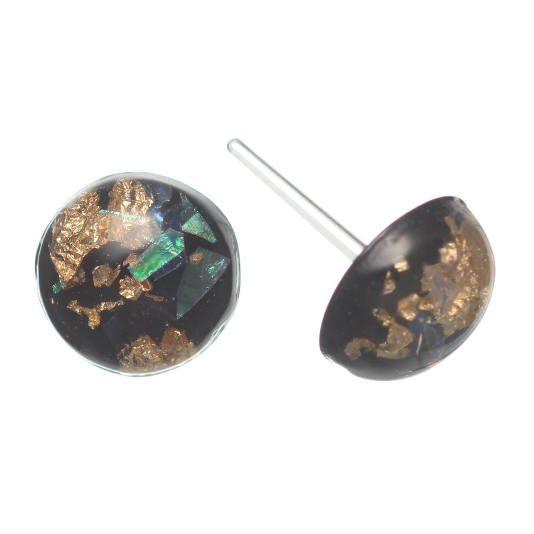 Gold Fleck Button 10mm Studs Hypoallergenic Earrings for Sensitive Ears Made with Plastic Posts