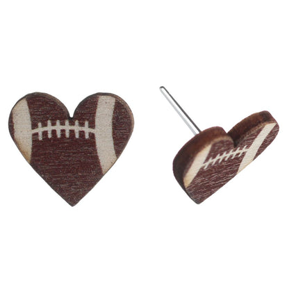 Wooden Football Earrings (Studs) - heart