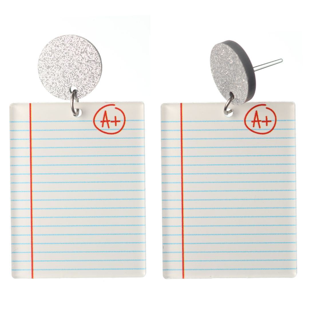 Exaggerated Notebook Paper Dangles Hypoallergenic Earrings for Sensitive Ears Made with Plastic Posts