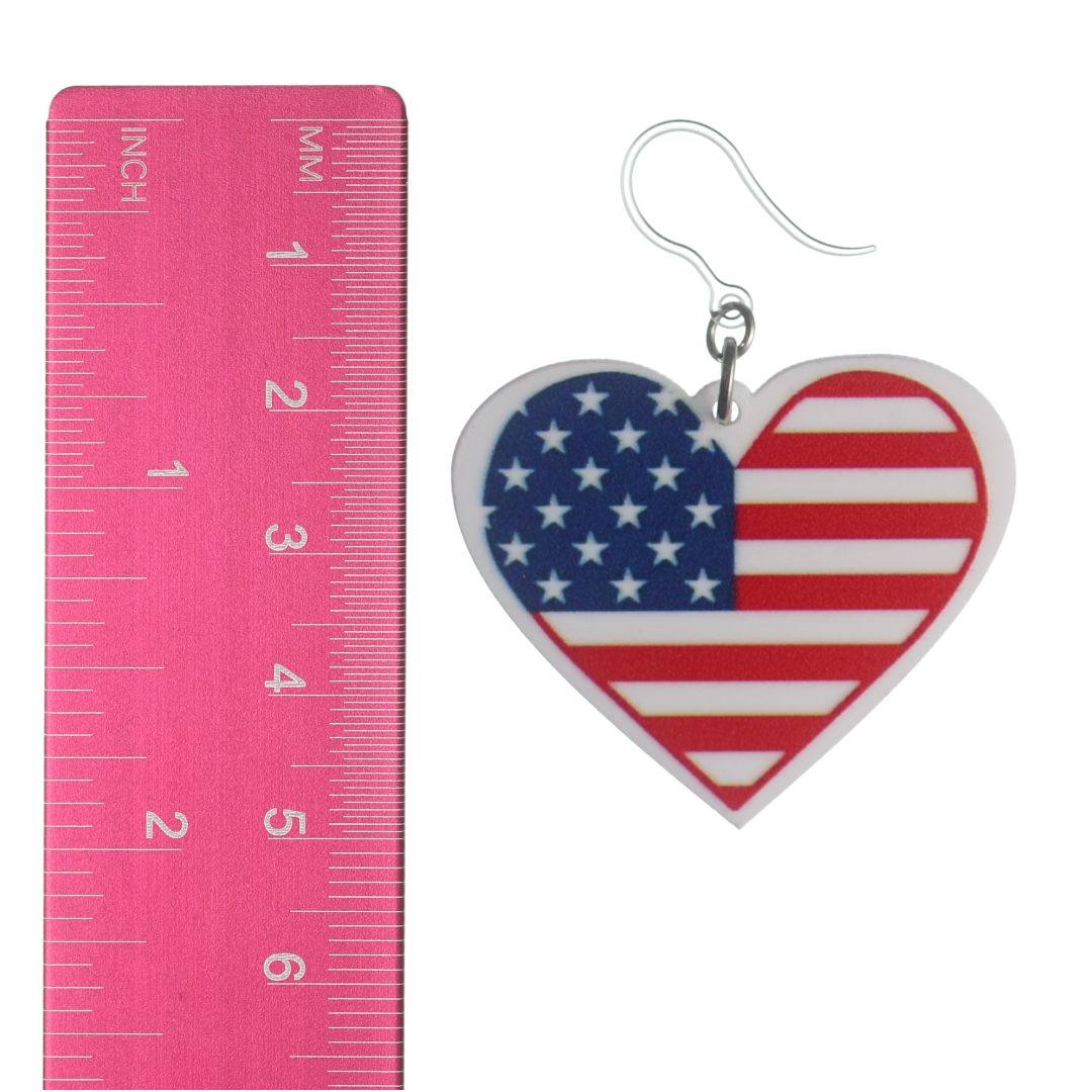 Patriotic Heart Earrings (Dangles) - size