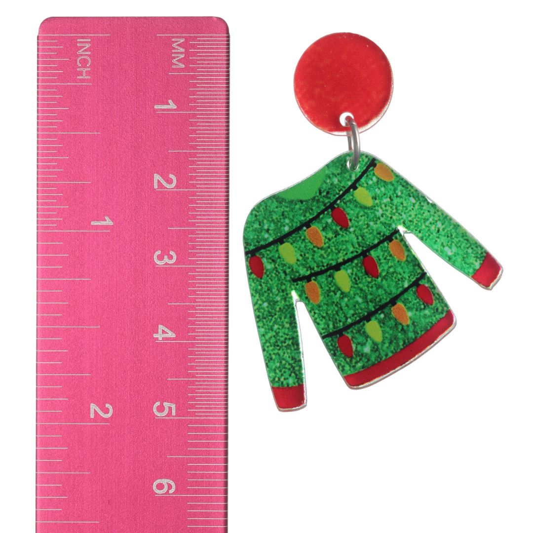 Exaggerated Ugly Christmas Sweater Earrings (Dangles) - stud - size