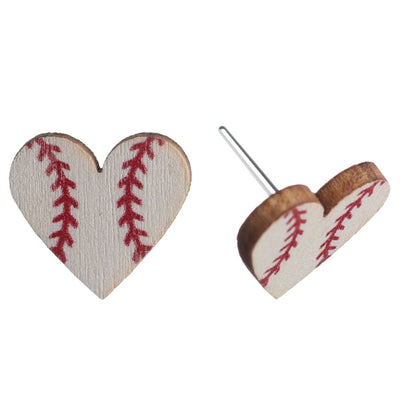 Wooden Baseball Earrings (Studs) - heart