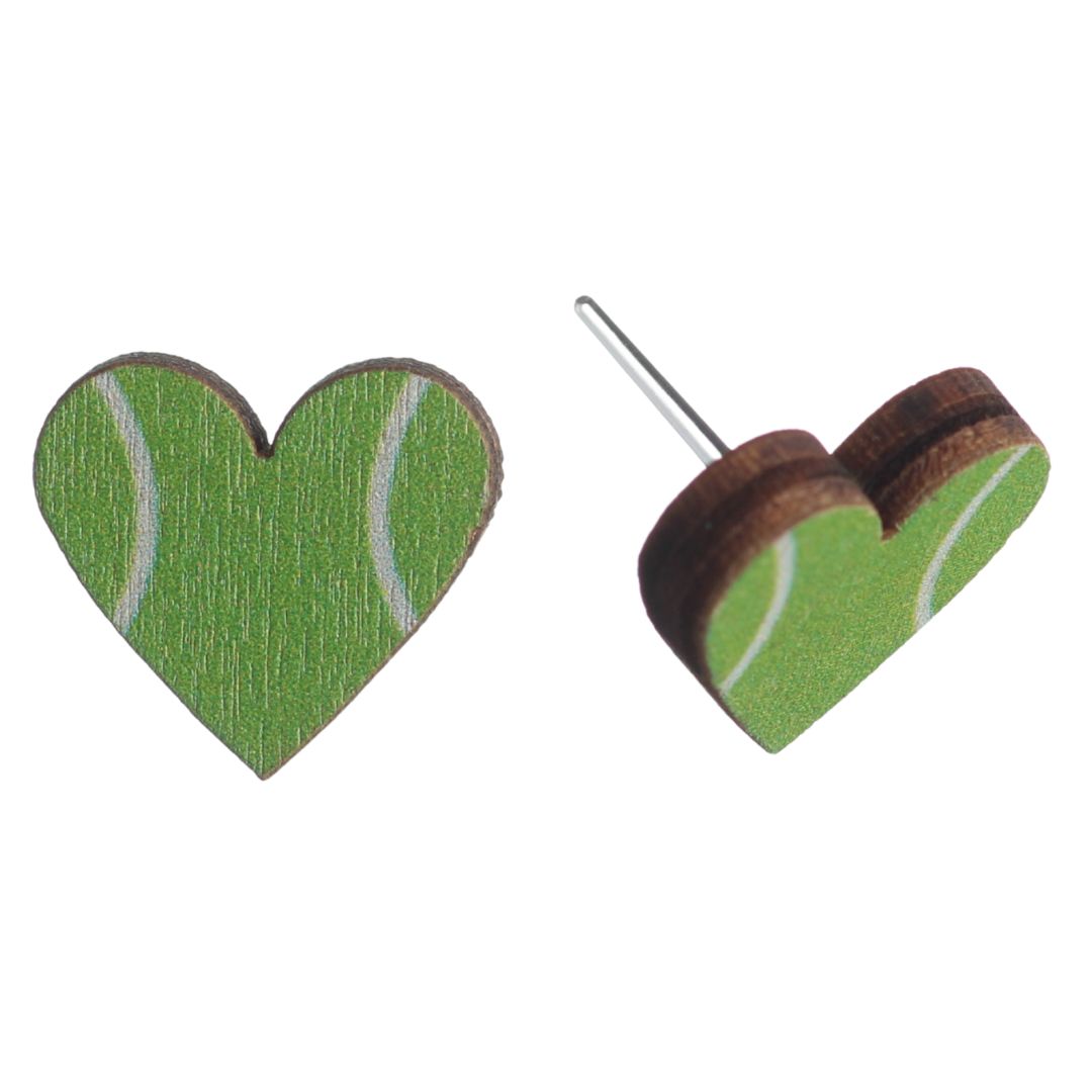 Wooden Heart Tennis Earrings (Studs)