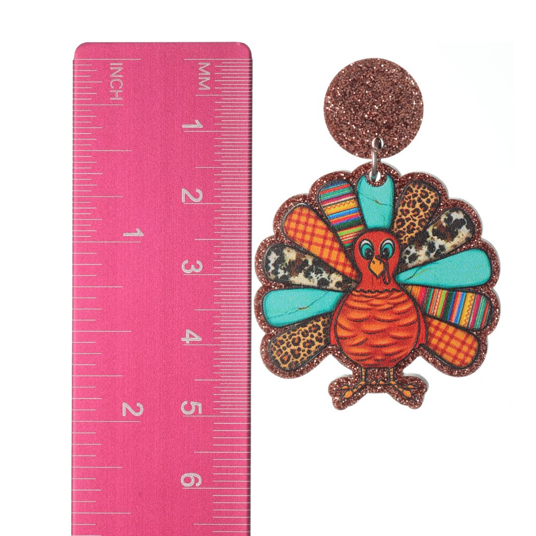 Patterned Turkey Earrings (Dangles) - size