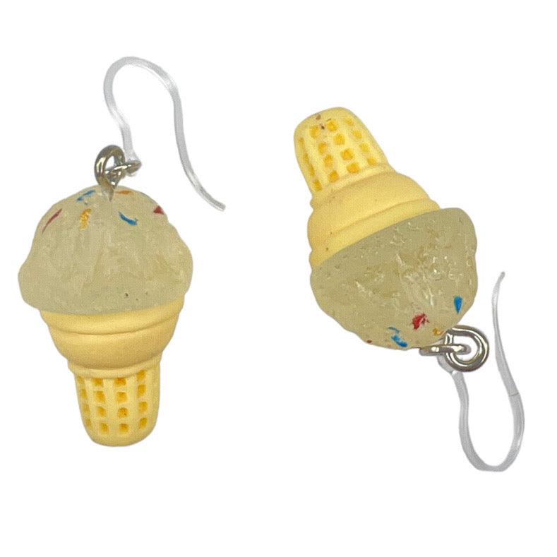 Sprinkle Ice Cream Cone Earrings (Dangles) - clear