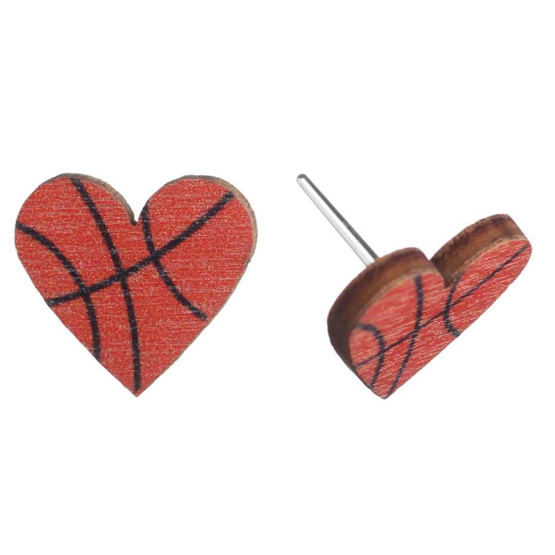 Wooden Basketball Earrings (Studs) - heart