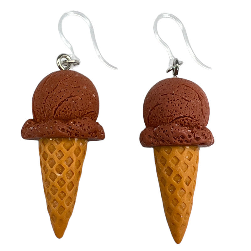 Waffle Cone Ice Cream Earrings (Dangles) - chocolate scoop