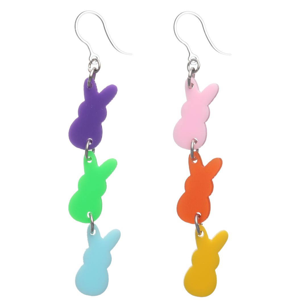Exaggerated Colorful Bunnies Dangles