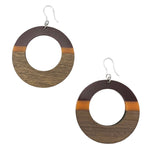 Exaggerated Wooden Celluloid Hoop Earrings (Dangles) - brown/orange